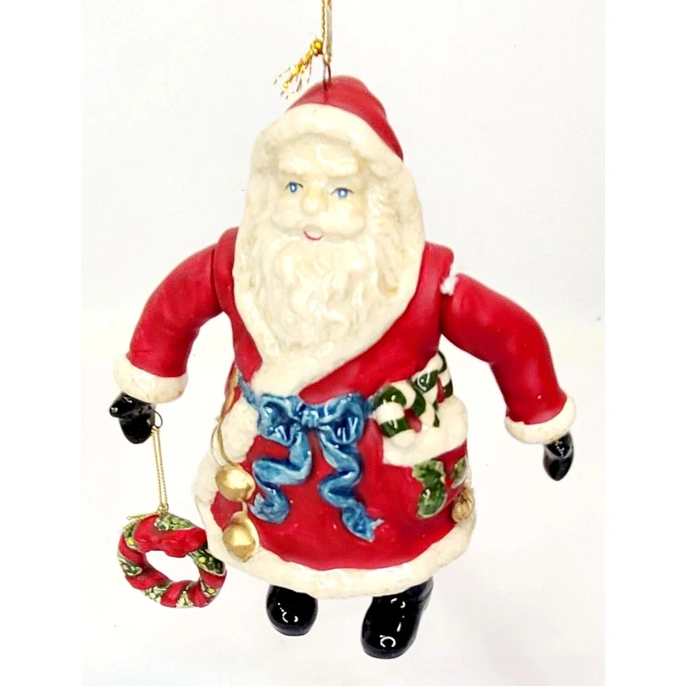 Dillard's Trimmings Set Of 2 Santa Bell Ornaments Arms & Legs Move